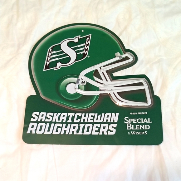 Saskatchewan Roughriders Football Helmet Bar Sign - Picture 1 of 3
